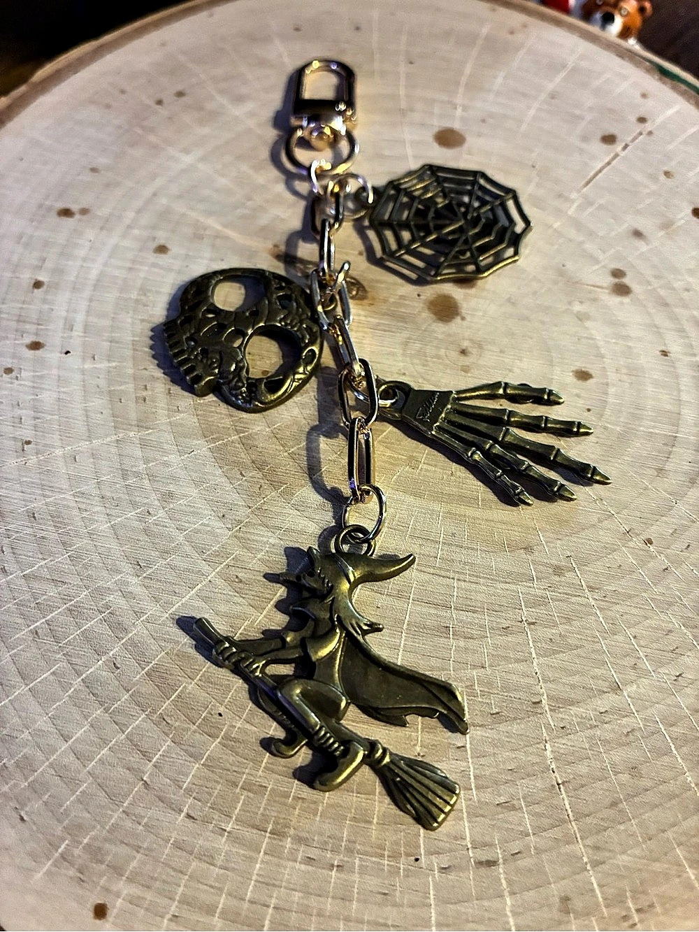 Gothic Halloween Charm Keychain Black Gold